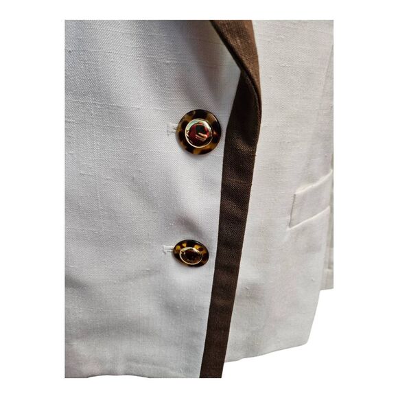 Le Suit Vintage 80's Suit Jacket Blazer Womens Size Large Off White Brown Trim - Picture 4 of 9